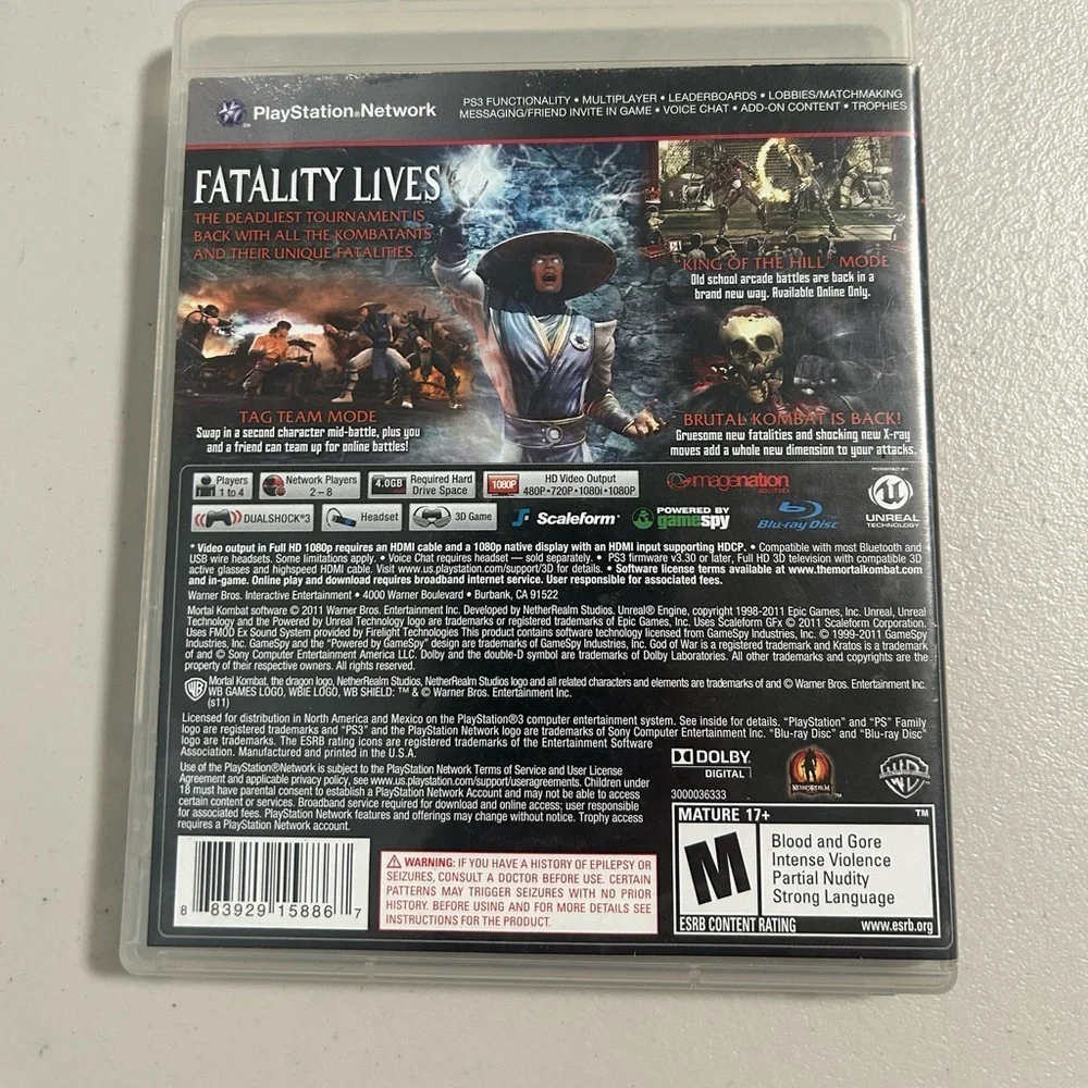 PS3 Mortal Kombat 3D Compatible Video Game